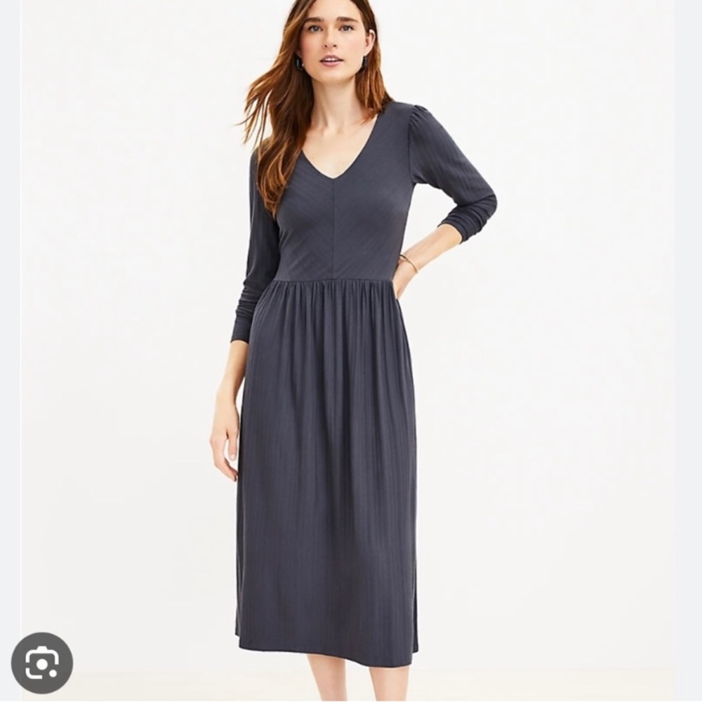 LOFT Long Sleeve Textured Midi Dress